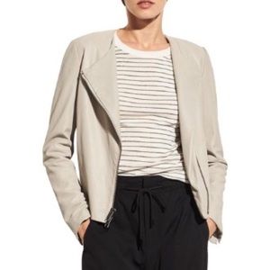 Vince. Leather Cross Front Jacket in Dove Grey